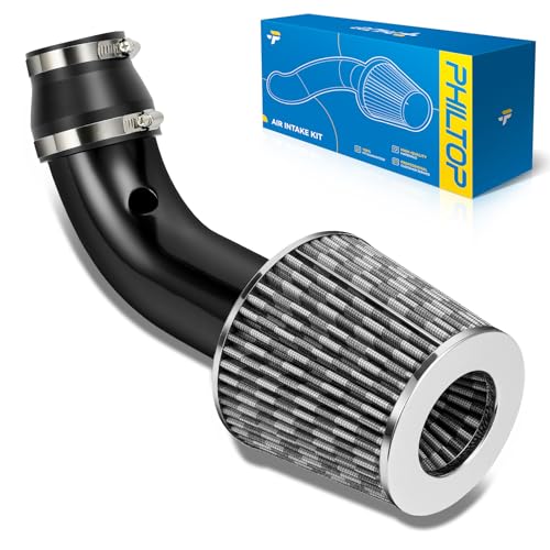 PHILTOP 3" Universal Cold Air Intake Kit (Black) - color: Black&White, size: 2006-2011 Honda Civic 1.8L(Exc. Si)