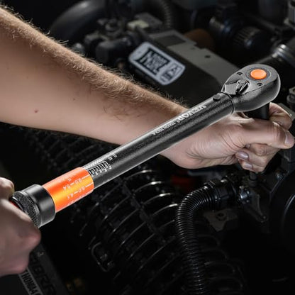 VEVOR 1/2-inch Drive Torque Wrench, 10-170 ft.lb/13.6-230.5 Nm, Dual-Direction Adjustable 72 tooth Click Torque Wrench with Buckle for Bicycle, Moto and Car Maintenance - size: 1/2" 1 PCS