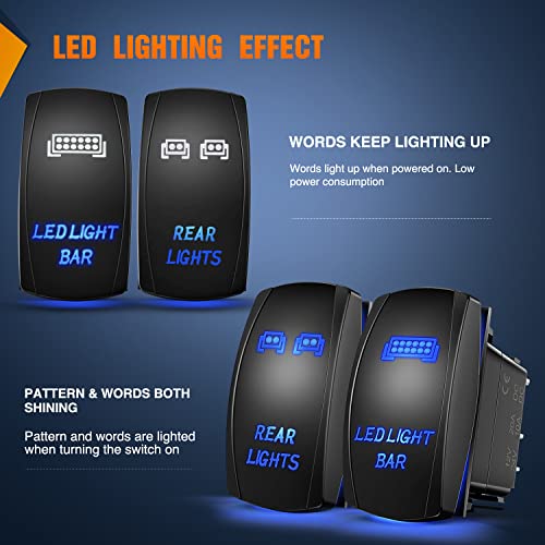 Nilight 2 Pack Laser Rocker Switch with Jumper Wires Set 5Pin - color: Blue, size: led light bar+REAR LIGHTS
