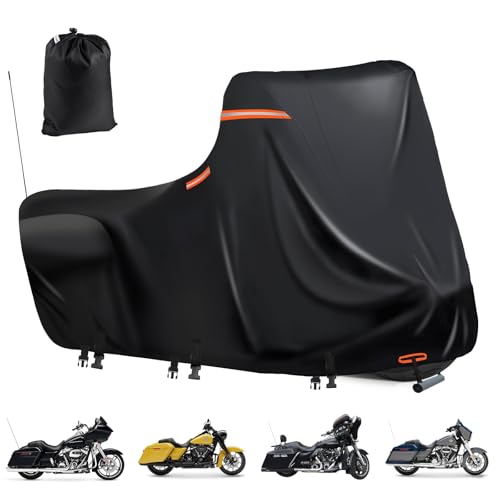 Motorcycle Covers Waterproof Outdoor Storage,600D Large Motorcycle Cover,Nano Silver Inner,fits Street Glide,Road Glide, Road King Special,Sports Motorcycle Cover,Side Box(118"X43.3"X56" Black) - color: Black, size: 118"x43.3"x56"