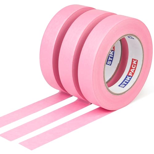 3 Rolls Premium Pink Painters Tape 0.94" x 55 Yards, Automotive Masking Tape, Paint Tape for Multi-Purpose, Painting, Painter's, DIY Crafts Arts Decoration Labeling No Residue, Easy Removal - color: pink