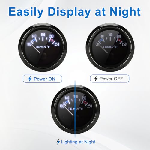 2" 52mm Water Temp Temperature Gauge 100-250 Fahrenheit DC12V - size: Water Temp Gauge