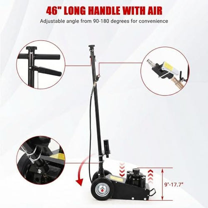 GarveeTech 30 Ton Air Hydraulic Floor Jack for Heavy Duty Trucks & Tractors – Low Profile (9"-17.7"), 4 Adapters, 46" Adjustable Handle – 66,000 Lbs Capacity - color: 30 Black