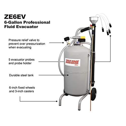 ZEELINE BY MILTON Professional Fluid Evacuator, 6-Gallon, Portable, Integrated Level Gauge, Use with Oil, Transmission Fluid and Anti-Freeze (ZE6EV) - size: 6-Gallon