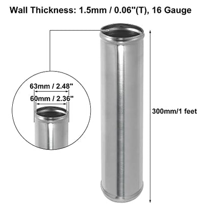 X AUTOHAUX OD 2.5" 63mm Length 12" 300mm Aluminum Alloy Tube Intercooler Pipe Straight Air Intake Tube Silver Tone for Car - size: 2.5 Inch