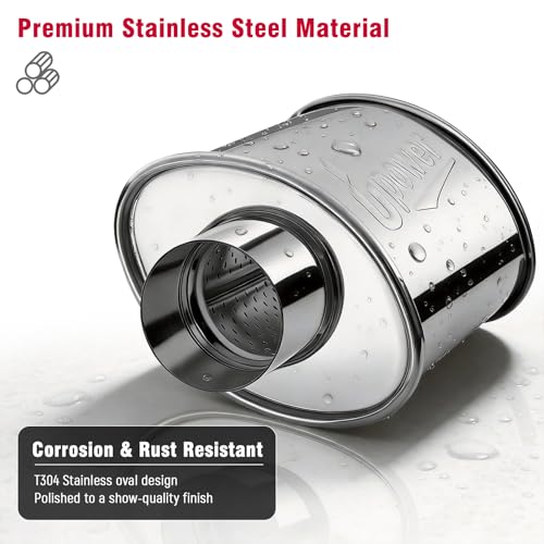 Upower 3 inch Ultra Quiet Resonator, 304 Stainless Steel Exhaust Muffler 3", 3'' Inlet & Outlet 14" Overall Length Universal Oval Performance Muffler Resonator - size: 3 Inch