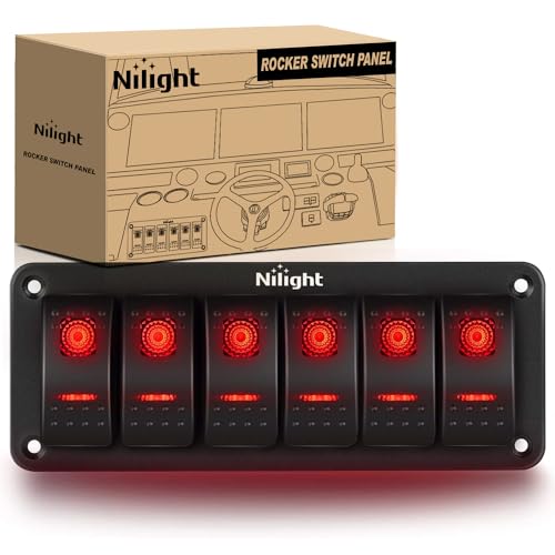Nilight 6 Gang Rocker Switch Panel SPST On Off 5PIN Electrical Toggle Red - color: Red, size: 6 Gang