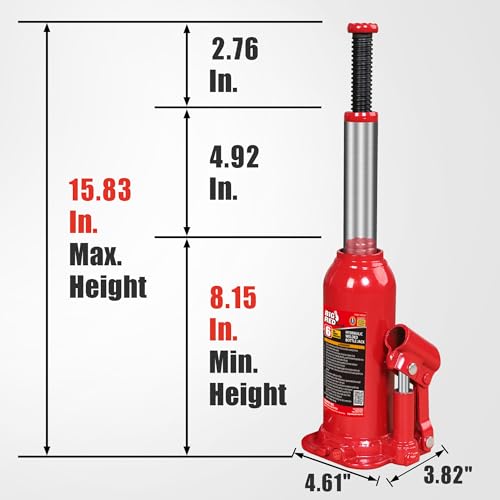 BIG RED 6 Ton (12,000 LBs) Capacity Hydraulic Welded Bottle Jack, TAM90603B - size: 6 Ton (12,000 LBs), style: Welded Bottle Jack