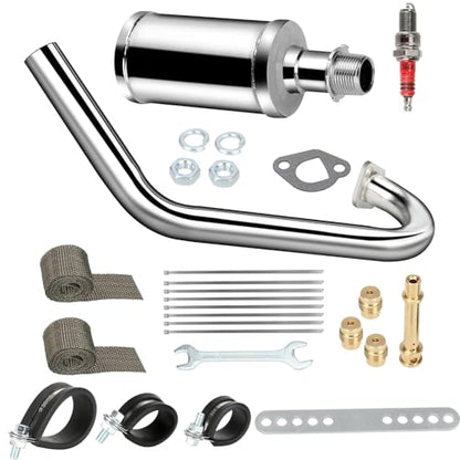 FVRITO Exhaust Pipe Muffler Silencer Kit for Predator 212cc 224cc 196cc 6.5HP Coleman CT200u BT200X CT200U-EX KT196 GX160 GX200 Mini Bike Go Kart Engine Baja Warrior MB200 Parts - color: silver