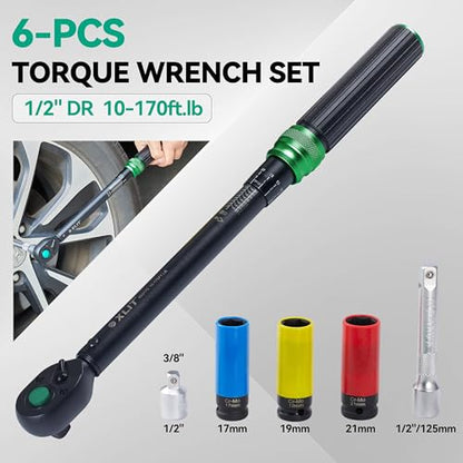 Click Torque Wrench, Dual-Direction Adjustable 72 Tooth Ratchet, ±3% Accuracy, Small Torque Wrench for Bike, Motorcycle and Car Repair (1/2", 6PCS) - size: 1/2", 6PCS