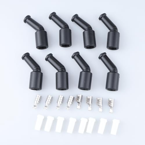AC PERFORMANCE LS LT 와이어용 고성능 45도 실리콘 부트 및 터미널 키트, 7mm-10mm, 8개 팩, 블랙 - color: 블랙., size: 45 Degree