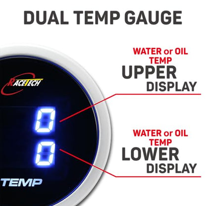 RACETECH 52mm Digital Dual Coolant Temperature Gauge - size: Dual Temp - Water/Oil