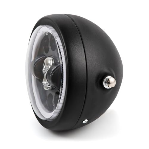 Motorcycle Headlight 5.75 inch Round LED with Mounting Brackets Assembly, Front Headlamp with DRL High/Low Beam for Cafe Racer E-bike Bobber Chopper (Style F) - style: Style F