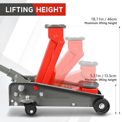 LARBANKE 3 Ton Hydraulic Floor Jack,Lift Range: 5.31''-18.11'',6600Lbs,Red