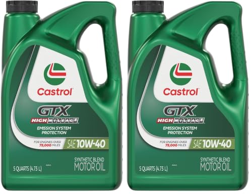 Castrol GTX High Mileage 10W-40 Synthetic Blend Motor Oil, 5 Quarts (Pack of 2) - size: 5 Quarts (Pack of 2)
