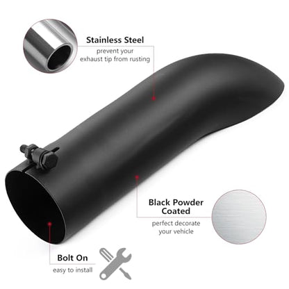 LCGP 3 Inch Inlet Turn Down Bolt On Exhaust Tip, Standard 3 Inch Inside Diameter Turndown Exhaust Tailpipe Tip, Black Powder Coated Stainless Steel, 12 Inch Length - size: 3 Inch, style: Black