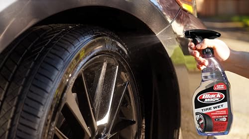 Black Magic 120217 Tire Wet, 23oz (Pack of 2) - Specially Formulated Tire Shine Applicator Cleaner to Keep Them Looking Wet, Black, and Glossy with One Quick Spray – Long-Lasting Protection for Tires - size: 23 Fl Oz (Pack of 2), style: High Gloss Shine
