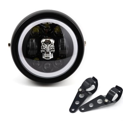 Motorcycle Headlight 5.75 inch Round LED with Mounting Brackets Assembly, Front Headlamp with DRL High/Low Beam for Cafe Racer E-bike Bobber Chopper (Style F) - style: Style F