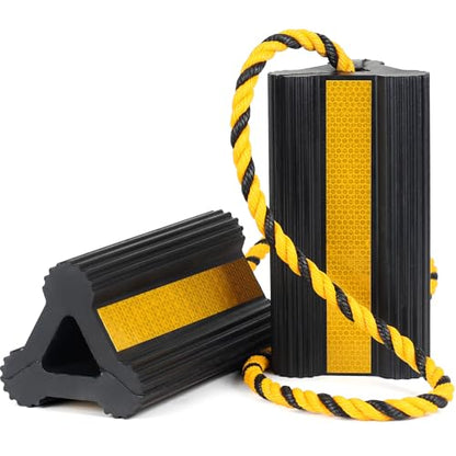 OULEME Heavy Duty Rubber Wheel Chocks with Rope & Reflective Strips - style: with Rope (1 pair)