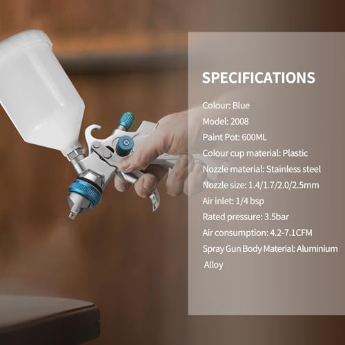 HVLP Spray Gun Kit with 1.4/1.7/2.0/2.5mm Nozzles, HVLP Air Spray Gun - color: Blue-1.4/1.7/2.0/2.5
