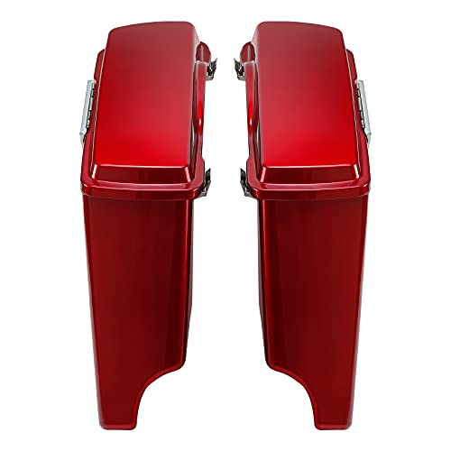 TCMT 5" Extended Hard Saddle Bags W/Lids Fit For Harley Touring Models CVO Road Glide Road King Street Glide Electra Glide Ultra Classic 1994-2013 - color: Velocity Red Sunglo chrome Latches