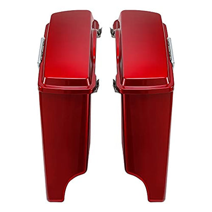 TCMT 5" Extended Hard Saddle Bags W/Lids Fit For Harley Touring Models CVO Road Glide Road King Street Glide Electra Glide Ultra Classic 1994-2013 - color: Velocity Red Sunglo chrome Latches