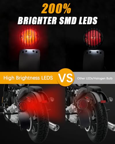 Motorcycle Side Mount License Plate Bracket with LED Tail Brake Light, 3/4" Axle Hole Rear Mount, Brake Running Light Compatible with Harley Cruiser Bobber Chopper Cafe Racer (Black Grille Kit) - color: Black Grille Kit