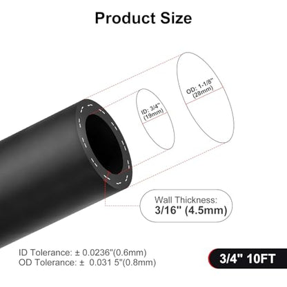 3/4 Heater Hose, 3/4" Coolant Radiator Hose SAE 20R3 Black 10FT - size: 3/4 10FT