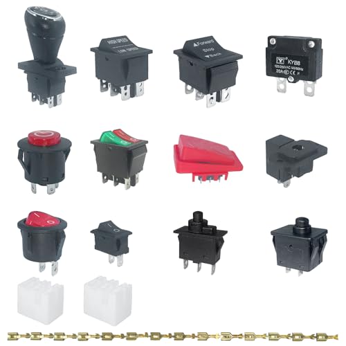 14PCS Set of Switch Kit for Power Wheels Kid's Ride on Toys Replacement Parts, Foot Pedal/Forward Stop Backward Shift/Push Button Power Supply/Reverse Handle Gear/High&Low Speed/Charging Port/Fuse