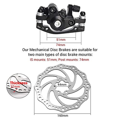 TOBWOLF MTB Cable Disc Brake Kit, Front Rear Calipers with 160mm Rotors - color: Mechanical Disc Brake Kit - Single Piston