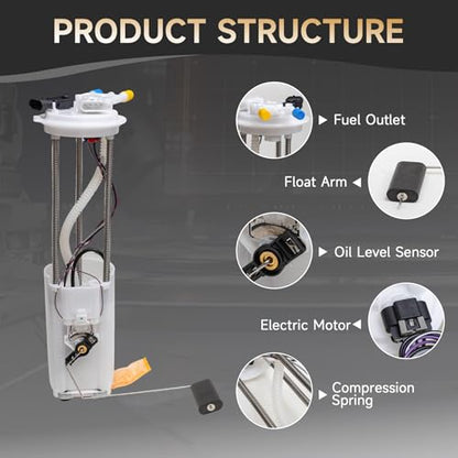 Fuel Pump Compatible with Chevy GMC K1500 K2500 K3500 C1500 C2500 C3500 1997 1998 1999 2000 4.3L 5.0L 5.7L 7.4L V6 V8 Replace E3947M with Pressure Sensor and Seal Ring - color: E3947M