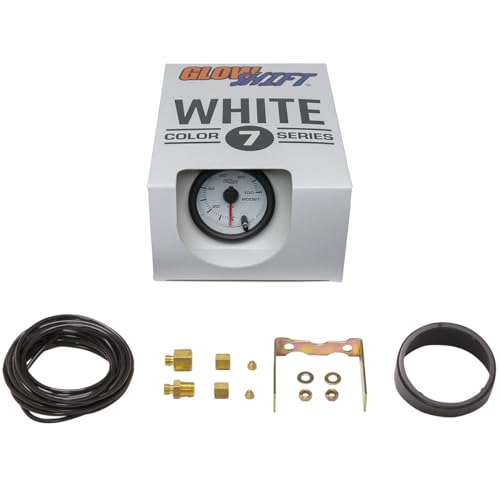GlowShift White 7 Color 100 PSI Diesel Boost Gauge Kit, 2-1/16" 52mm