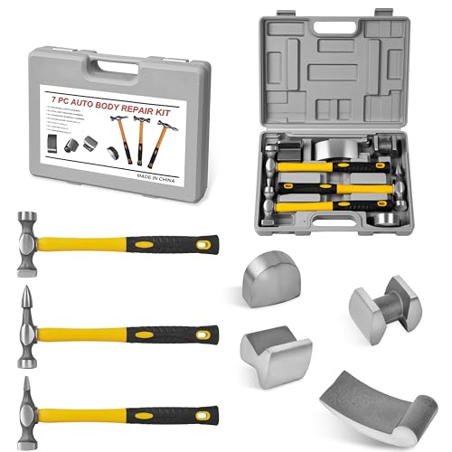 DAYUAN 7Pcs Auto Body Repair Kit, Hammer Dent Body Fender Tool Set - size: Rubber Handle