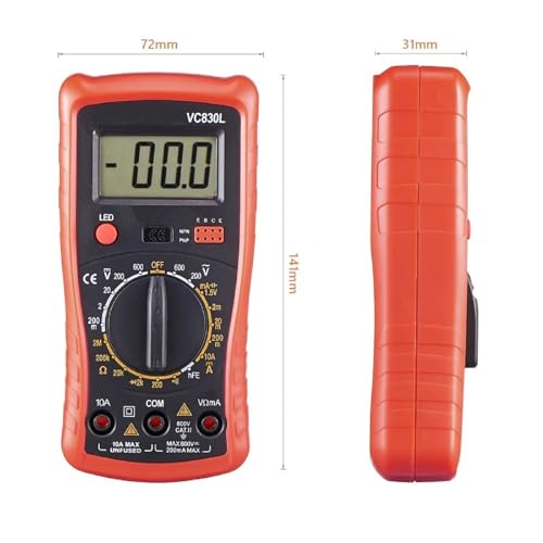 Digital Multimeter with Premium Probes, Measures AC/DC Voltage, Current, Resistance, Diode, Triode, Suitable for Household use, and Industrial use - Red