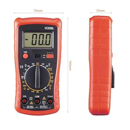 Digital Multimeter with Premium Probes, Measures AC/DC Voltage, Current, Resistance, Diode, Triode, Suitable for Household use, and Industrial use - Red