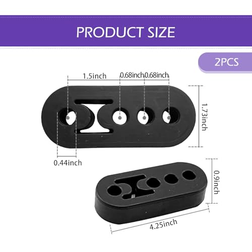 2 PCS Rubber Exhaust Hangers, 4 Holes Adjustable Muffler Hanger, Universal Muffler Exhaust Hanger System, Heavy Insulator Support Bushing Mount, Universal Tailpipe Damping Bracket (Black)