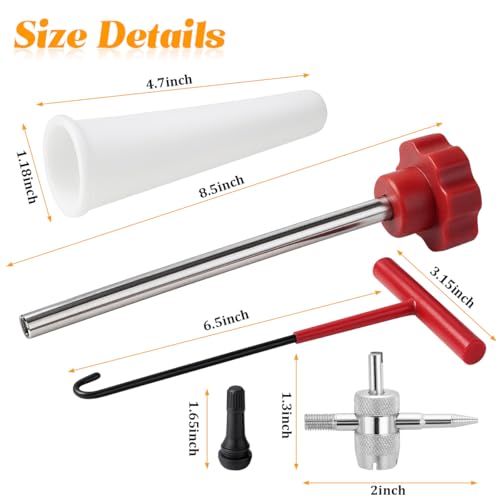 Car Tire Valve Quick Change Tool Kit, 13PCS Tyre Valve Stem Core Replacement Set Includes 4PCS TR413 Valve Stems, Replacing Leaky Valves Stem Installation Tool, Universal Fit (Red)