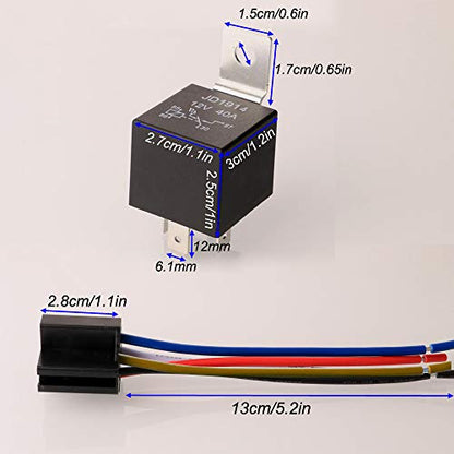 Gebildet 2pcs JD1914 Car Relay Harness 12V 40A 4 Pin SPDT 12AWG Harness Sockets with Built-in Diode for Automotive Truck Van Motorcycle Boat - style: 12V-5pin