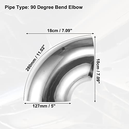 X AUTOHAUX 2 Pcs OD 5 Inch 90 Degree Mandrel Bend Elbow SS304 Stainless Steel Bend Tube Exhaust Elbow Pipe for Car Modified Exhaust System 5" Piping Silver Tone - size: 5"