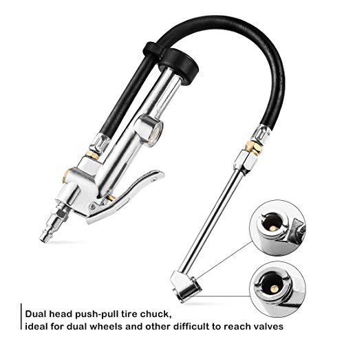 CZC AUTO Tire Inflator Air Pressure Gauge with Rubber Hose, 10-120PSI