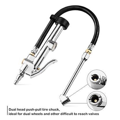 CZC AUTO Tire Inflator Air Pressure Gauge with Rubber Hose, 10-120PSI
