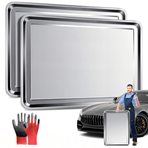 Stainless Steel Oil Drip Pan Set, 2 Pack, 23.6 × 15.7 × 0.8 in with Gloves - size: 31.5 × 19.7 × 1 in-2PCS