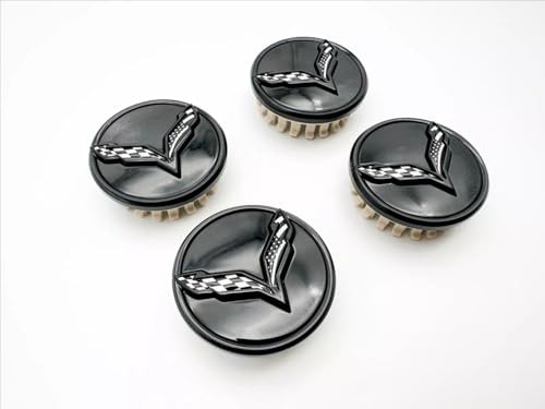 Set of 4Pcs Wheel Center Cap Replacement for 2014+ C7 Corvette Stingray Center Caps w/Crossed Flag Logo 68mm 2.7" 23217059 (Black White) - color: Black White