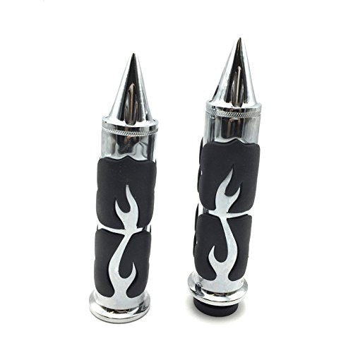 HK MOTO- Motorcycle Chrome Spike Comfort Rubber Flame Hand Grip 25mm 1" 1 inch Compatible with Intruder Boulevard C90 C50 M50 Volusia Marauder 800 [B01ETS4C1Q]