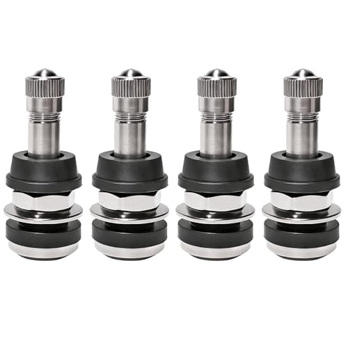 4 PCS TR416 Metal Valve Stems, 1-1/2" Long High Pressure Clamp-in Valve Stem for Tubeless Tires, Outer Mount Auto Tire Valves Fits 0.453" & 0.625" Rim Holes, Car Accessories