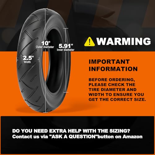 EMERK 10x2.50 Scooter Tire and Inner Tube Set, 90° Bent Valve, 1 Pack - color: 1 Tire + 1 Tube
