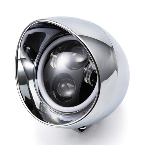 Motorcycle Headlight 5" Refit Vintage Head Lamp For Chopper Bobber Cruises Softail 883 Steed VLX 400 600 Magna 250 750 (Silver Shell)