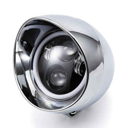 Motorcycle Headlight 5" Refit Vintage Head Lamp For Chopper Bobber Cruises Softail 883 Steed VLX 400 600 Magna 250 750 (Silver Shell)