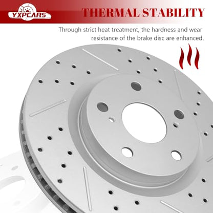 Front & Rear Drilled Slotted Rotors and Ceramic Disc Brake Pads Kit for Toyota Rav4 2016 Hybrid (Limited/Xle), Rav4 2017 Hybrid (Limited/Se), Rav4 2018 Hybrid (Limited/Se/Xle)