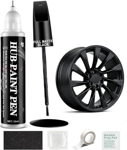 Amiss Full Matte Black Rim Repair Kit, Wheel Paint and Rim Paint Touch Up Pen for Curb Rash, Universal Alloy Wheel Scratch Repair for Scratches and Scuffs, Car Accessories (Full Matte Black) - color: Full Matte Black